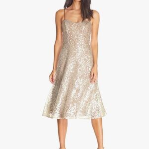 Dress the Population Antonia Sequin Lace Fit and Flare Midi Dress
